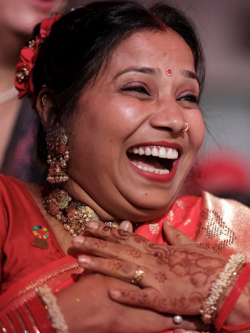 Suvarna Raj reacts to receiving a UN award