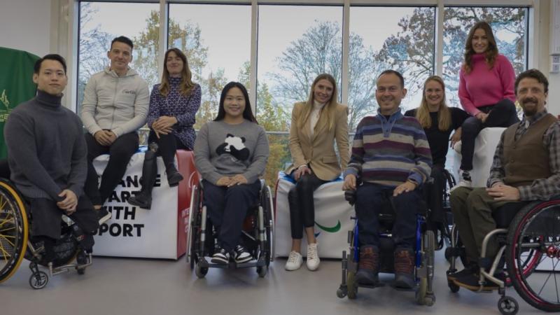 Nine members of the IPC Athletes' Council pose for a photograph at the IPC headquarters