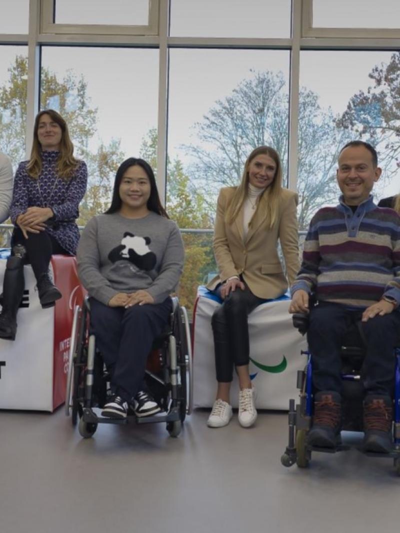 Nine members of the IPC Athletes' Council pose for a photograph at the IPC headquarters