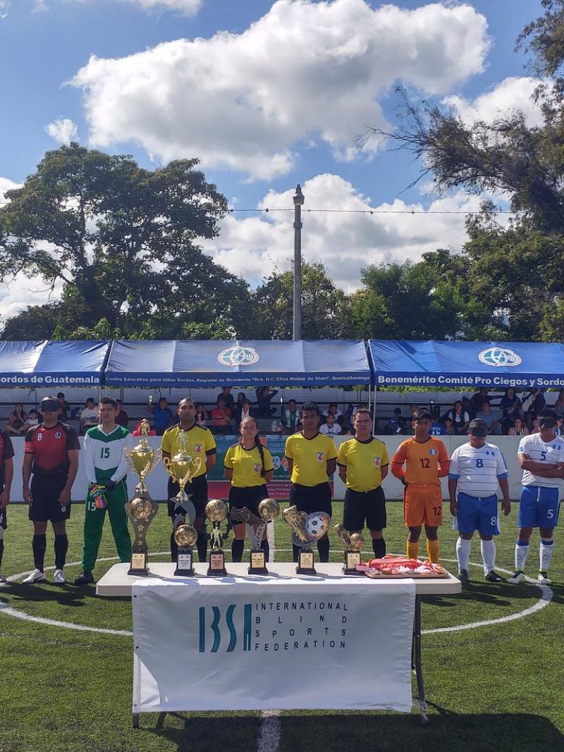 Costa Rican and Guatemalan teams line-up before the final of the 2019 Central American Championships