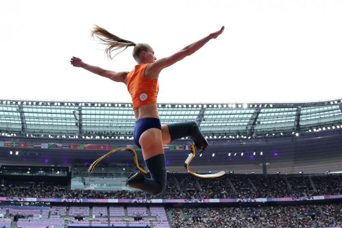 Netherlands long jumper Fleur Jong leaps to a gold medal in front of a big crowd at the Stade De France