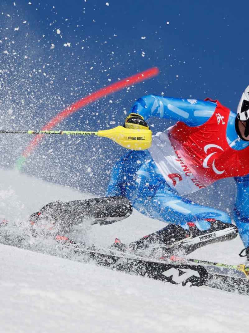 A male skier competes at Beijing 2022.