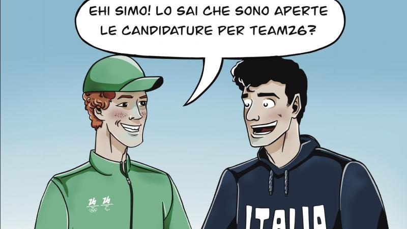 A comic illustration showing Jannike Sinner and Simone Barlaam